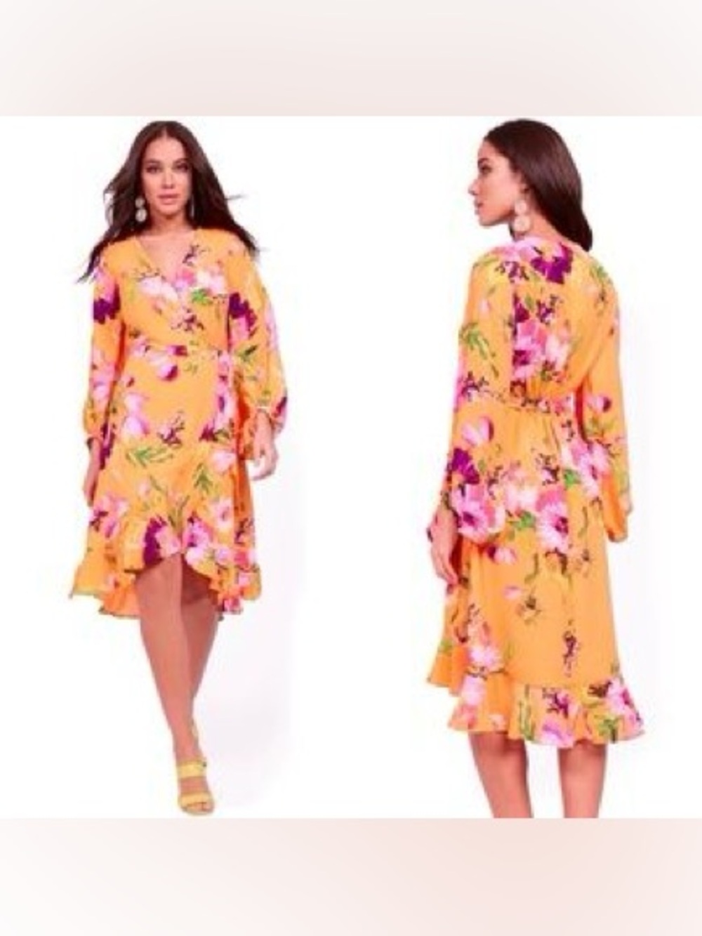 NWT New York & Company Floral High Low Wrap Dress w/ Ruffle Hemline - Sz Medium